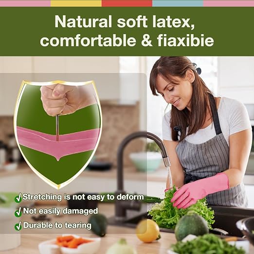Kitchen Dish Washing Gloves 5 Pairs Rubber Cleaning Reusable Gloves Large | Colorful Dish Gloves, Non-Slip Grip, Household Gloves, 12.6-Inch Cuff, Soft Skin-Friendly Rubber, Multi-Use, Long-lasting