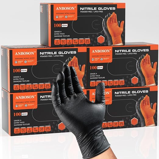 10 Mil Heavy Duty Industrial Nitrile Gloves, Black XLarge 500 Count | 500 Ct Diamond Texture, Disposable Latex Free Rubber Gloves for Auto Repair,Workshop,Warehouses,Chemical Handling Industrial