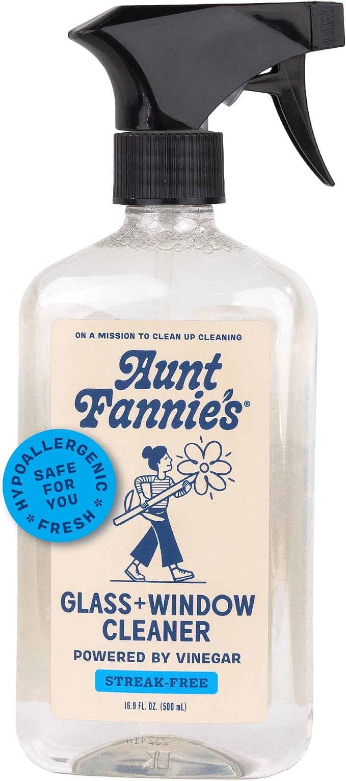 Aunt Fannie's Glass & Window Vinegar Spray, Streak-Free, 16.9 oz, Pack of 1 | Fast-Drying Formula, Removes Smudges, Safe for Mirrors Windows Shower Doors & Other Glass, Ammonia Free, Made in USA