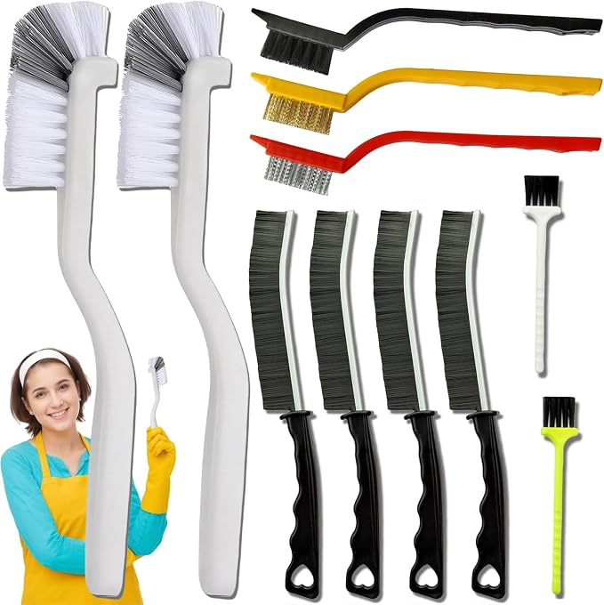 CRAFNEW 11Pcs Crevice Cleaning Brushes, Cleaning Tools for Small Crevices | Long handle small crevice brushes for bathroom, kitchen, toilet, water bottles and window track grooves
