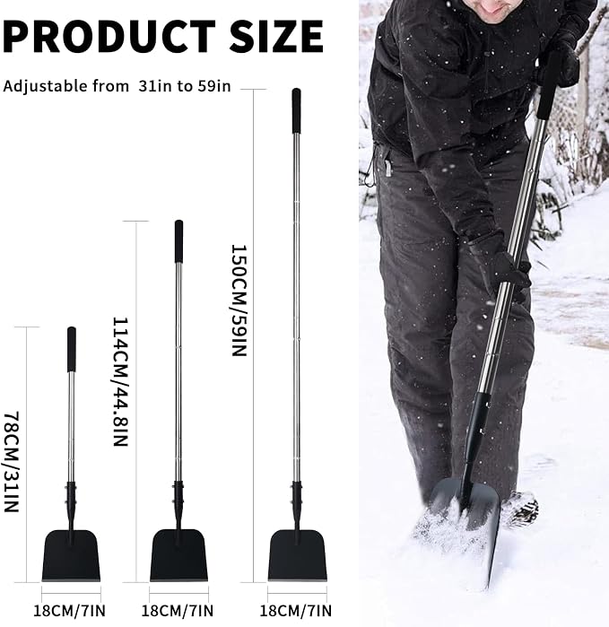 BARAYSTUS Flat Shovel with Adjustable Handle, 59 in Floor Scraper, Ice Scraper, Garden Cleaning Scraper, Ice Chopper, Snow Shovel, Multifunctional Weed Remover Tool for Walkway Driveway