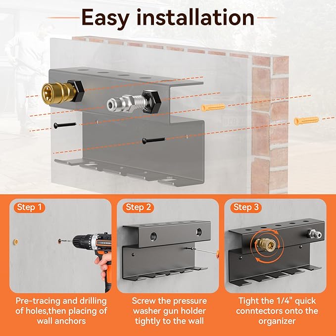 Foam Cannon Wall Mount and Pressure Washer Gun Holder Organizer | Foam Cannon Wall Mount: Stores a foam cannon and pressure washer gun off the floor for organized, easy-access storage.