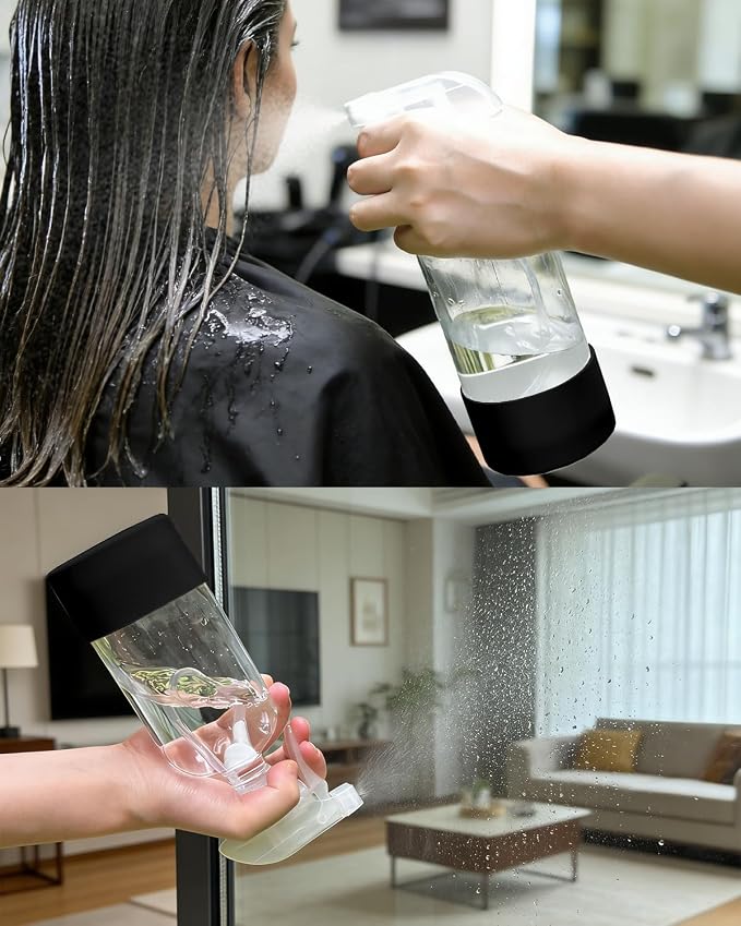 2 Pack 360° Glass Spray Bottles with Silicone Sleeve Black | 360° Inverted Spray Nozzle, Gravity Ball Designed for Cleaning Crack & Crevice, Leak-proof and Pressure-Resistant Design