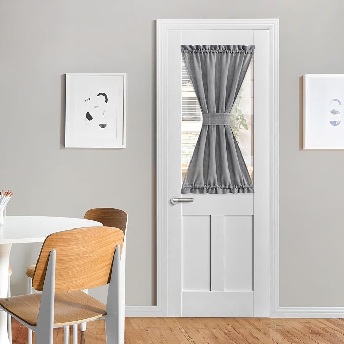 NICETOWN Linen French Sheer Door Curtains 26 x 40 inches Long for Privacy | Light Reducing Window Coverings with Tieback Rod Pocket Front Back Glass Door Curtain, 1 Panel, Dark Grey