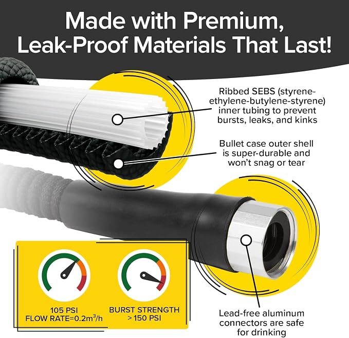 Pocket Hose Silver Bullet 75 ft Turbo Shot Nozzle Multiple Spray Patterns Expandable Garden Hose 3/4 in Solid Aluminum Fittings Lead-Free Lightweight and No-Kink