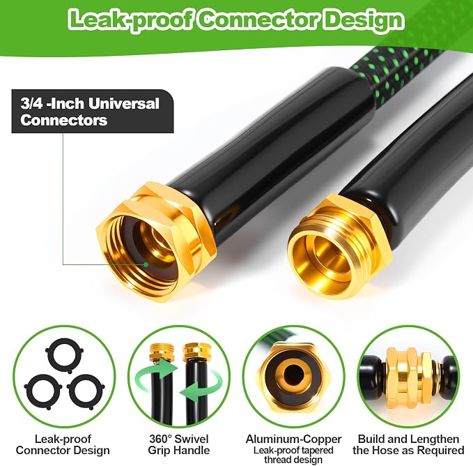 Garden Hose 100ft, Non-Expanding Flexible Hose, Lightweight | Kink Free, Sturdy, Leak-Proof, Portable, Water Hose with 10 Function Nozzle for Outdoor, Yard, Lawn, Car Wash and Camper Use