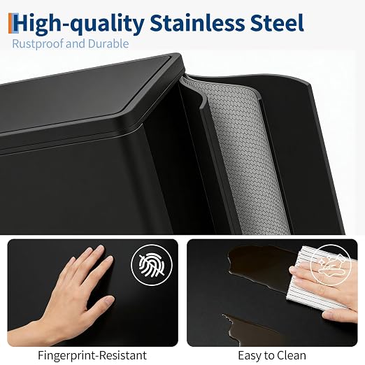 5gal Stainless Steel Double Trash Can with Lid for Kitchen, Large Dual Trash and Recycle Bin Combo, Step-on Kitchen Metal Garbage Cans, PP Inner Buckets, Liner Rim, Black