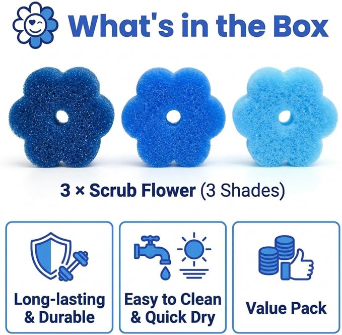 Scrub Flower Temperature Sensitive Sponges, Sapphire Hydrangea | Firm when cold and soft when warm, these odor-resistant scrubbers clean dishes, kitchen surfaces and more.