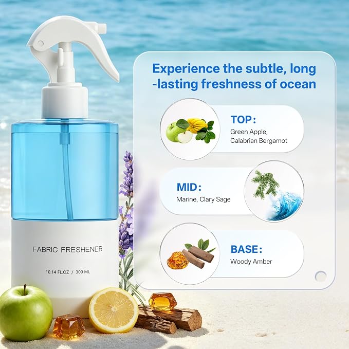 Odor Eliminator Fabric Spray Air Freshener, Long-Lasting Fresh Scent | Clothes & Room Deodorizer, Linen Spray, for Couches, Carpets & Bedding, Alcohol-Free, Safe for Kids & Pets, 10.14 OZ, 2-PK