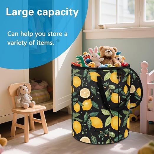 BIGCARJOB Lemon Garbage Cans Collapsible Pop Up Camper Trash Can Waterproof Bag Trash Bin for Outdoor Camping Hiking Travel, 22.83x17.71 in
