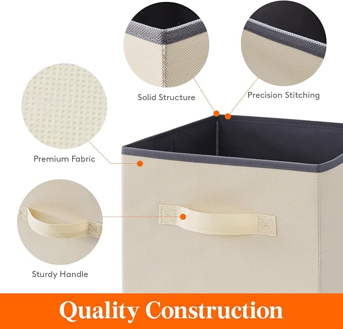 Lifewit Storage Cubes, 11 Inch Organizer Bins, 18L Beige, 12 Packs | Foldable Decorative Fabric Storage Baskets for Organizing Home Organizers with Handles for Shelves, Closet