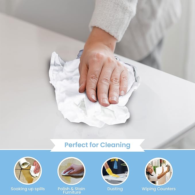 A&A Wiping Cloth Recycled Cut White Flannel Cleaning Rags, 10 Pound Box | Strong & Reusable All-Purpose Towels Perfect for Cleaning and Polishing, Staining, Maintenance, Heavy Spills