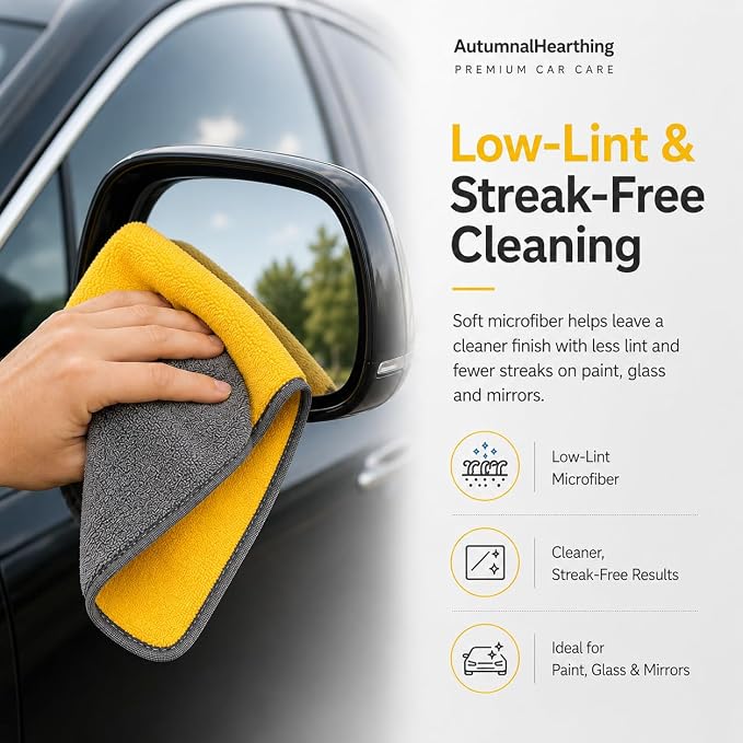 Microfiber Towels for Cars 12 Pack, 16" x 24" Yellow/Grey 500 GSM Professional Car Detailing Towels, Soft Stitched Edge Cloths for Washing, Polishing, Buffing, Glass & Interior