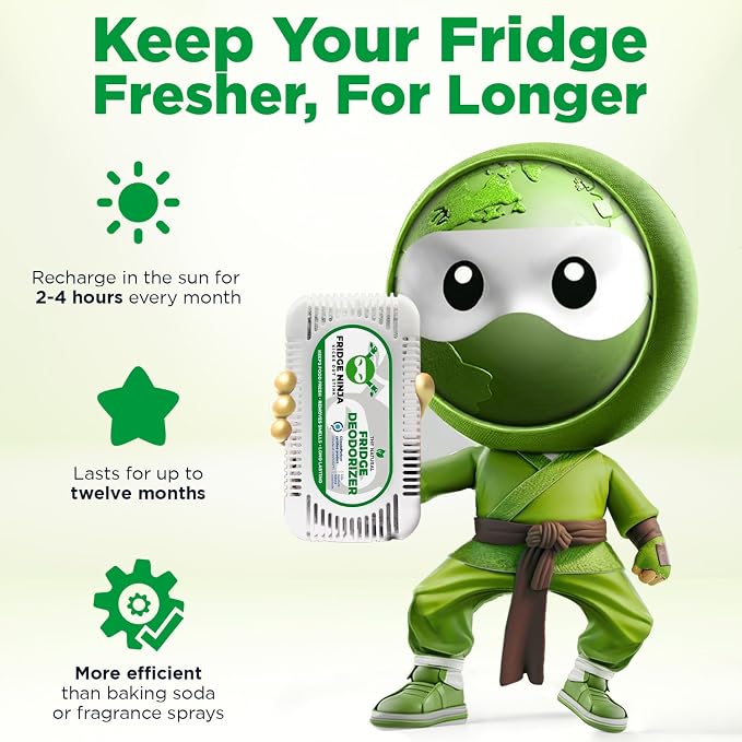 Fridge Ninja Fridge Deodorizer, More Effective Than Baking Soda, 2 Pack | Natural & Unscented Activated Charcoal Refrigerator Deodorizer & Odor Eliminator for Freezers, Coolers, & Lunch Boxes