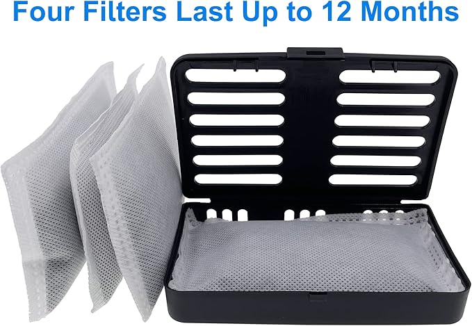 Activated Charcoal Trash Can Odor Absorbing Filter Refill Deodorizer | Compatible with iTouchless Trash Cans 8 Gallon and Larger (4 Large Filters+ 1 Compartment) (Black), Absorb Smelly Trash Odors