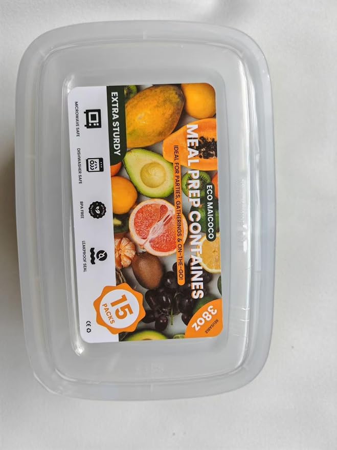 38 oz Meal Prep Containers 15 Pack, BPA Free Disposable Food Leftover Storage Containers with Lids Reusable Stackable, Microwave/Dishwasher/Freezer Safe To Go Food Containers