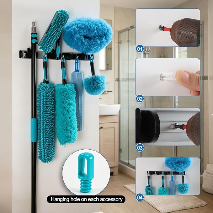 FIDISP 20FT High Ceiling Duster Kit 4.5-12ft Extension Pole Heavy Duty 9PCS | Ceiling Fan Cleaner Duster & Spider Web Brush Ideal For Home, Commercial Ceilings. Non-Shaking Cleaning Windows & Outdoor