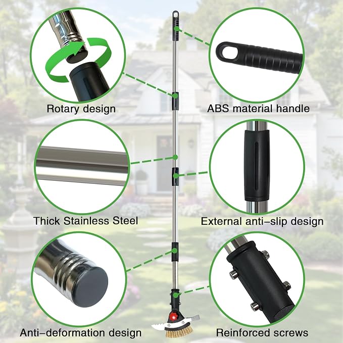 3 in 1 Crack Weeder Tool Long Handle | Heavy Duty Weed Puller, Stainless Steel Crevice Weeding Tool, Moss Scraper, For Driveway, Patio, Pavers, Sidewalk