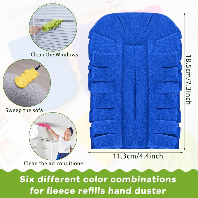 Zubebe 6 Pcs Reusable Duster Refills Fleece,Bright Color | Soft Polyester Fiber Flat Duster Refill Multi Surface Washable Cleaning Pad Tools for Home, Blinds, Car, Pet, Furniture, Fans