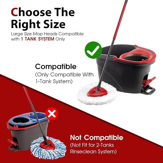 12 Pack Spin Mop Head Replacement for O-Ceda Easy Wring 1-Tank System, Microfiber Mop Refills, 360° Swivel, Deep Cleaning, Machine Washable & Easy to Replace (White)