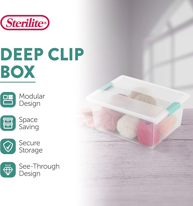 Sterilite Clip Box, Stackable Clear Plastic Bins- Deep, 16-Pack | Storage Containers with Latching Lids for Writing, Arts or Crafts Supplies - Home, Office, Classroom & Workshop Organization