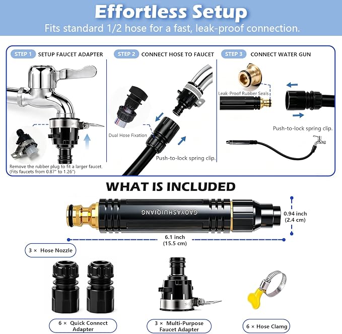 3Pcs High Pressure Hose Nozzle, 2026 New Garden Hose Nozzle, Washer Gun with 3 Spray Patterns, Power Washer Nozzle Attachment for Car & Patio Cleaning (3 PCS)