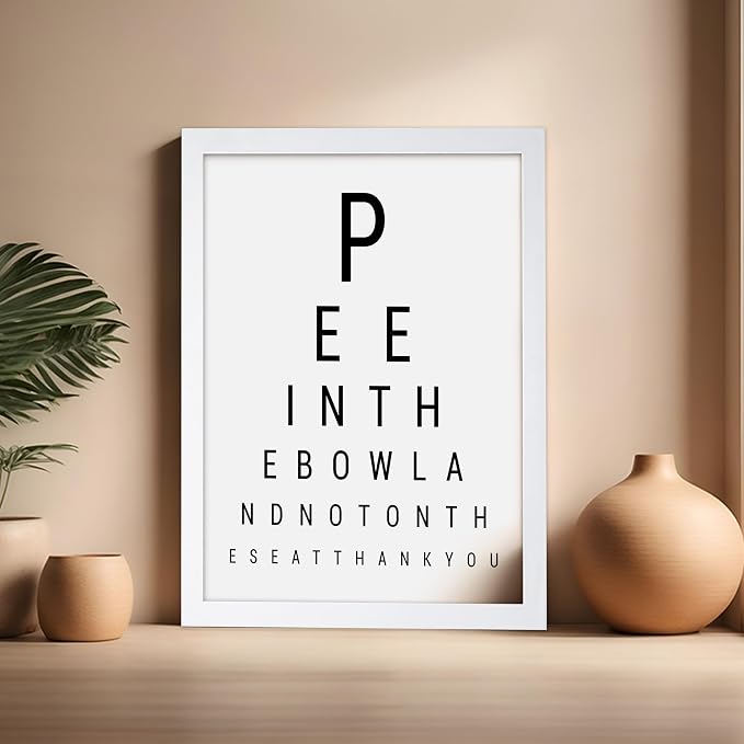 Poster Master 2-Piece Bathroom Sign Print - Eye Chart & Rules Poster - Humorous Guest Bath Decor - Minimal Typography Design - Powder Room Decor - Funny Restroom Sign - 16x20 White Framed