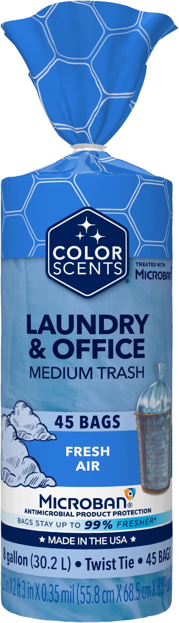 Color Scents 8 Gallon Trash Bags Twist Tie 45 Count Fresh Air