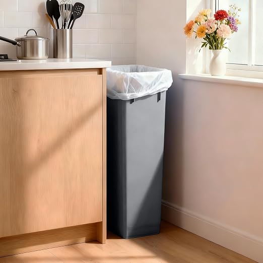 PLASTIC PRINCE 23 Gallon Slim Trash Can Kitchen, Commercial Tall Trash Bin Narrow, Rectangular Slim Jim Skinny Garbage Can for Home Garage Cabinet Restaurant, 2 Pack, Gray