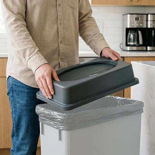 PLASTIC PRINCE Slim Jim Trash Can Lid Replacement, Outdoor Slim Commercial Garbage Can Lid, Swing Rectangular Double Flip Top Lid 23 Gallon Container, 6 Pack, Gray