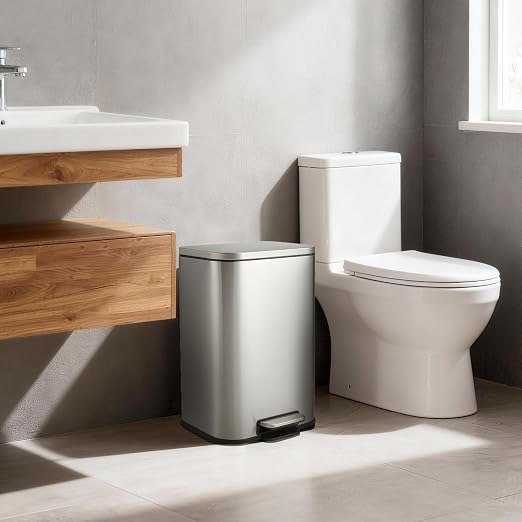5.2 Gallon/20L Stainless Steel Step Trash Can, Soft Close Pedal Garbage Bin with Detachable Inner Bucket,Fingerprint Resistant,Dual-Use Waste & Recycling Container for Home Kitchen, Bathroom and Offic