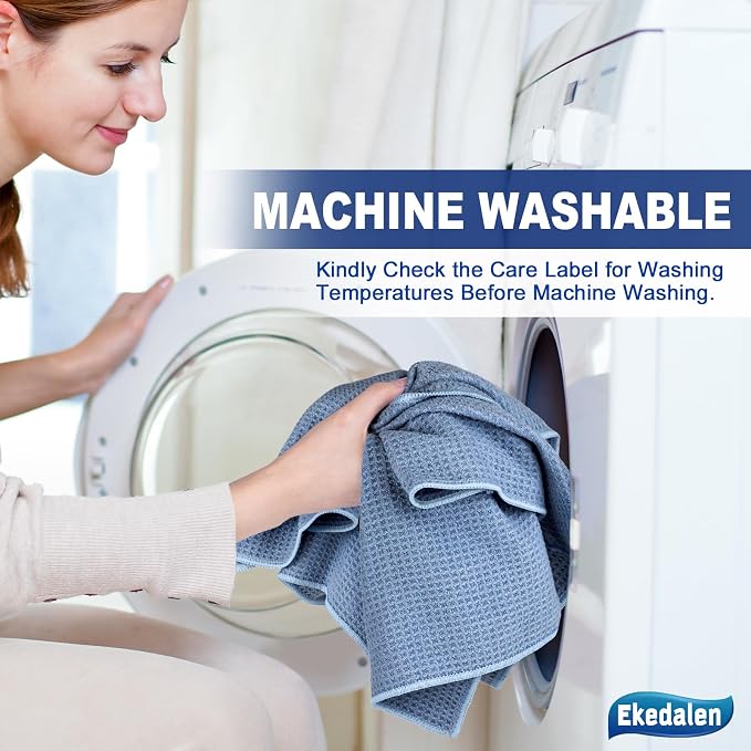 Microfiber Cleaning Cloth Lint Free Glass Polish, Blue | Waffle Weave Kitchen Towels, Quick Dry, Streak Free, Dust Rags for Household, 12 x12 in, 6 Pcak