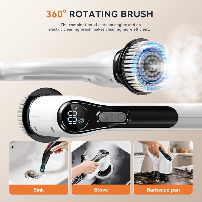 Steam Cleaner, Electric Spin Scrubber Portable Steamer for Cleaning | 16pc Accessories, 6-Level Adjustable 15s Heat-Up, Handheld Steam Cleaner for Home, Tile, Dirt, Grout, Grease, Car Detailing