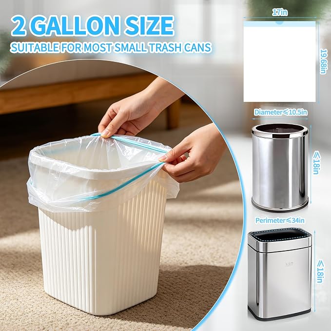 300 Count Small Drawstring Trash Bags, 2.6 Gallon (10L) Pre-separated Garbage Bags, Extra Thick Leak-proof Mini Wastebasket Liners for Bathroom, Office, Bedroom (White)