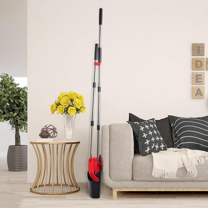 2-Pack Broom and Dustpan Combo Set,51" Long Handle,Black Red | Standing Dustpan, Heavy Dust,House Accessories for Home, Kitchen, Office, Pet Hair