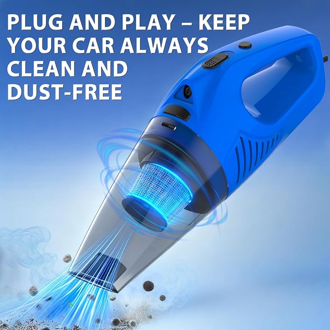 THINKWORK Car Cleaning Kit with Vacuum,Deep Cleaning for Interior Detailing | 7600PA High Power Corded Handheld Vacuum,Windshield Cleaner Tool,Detailing Brush Set,Storage Bag,17Pcs Blue Car Accessories