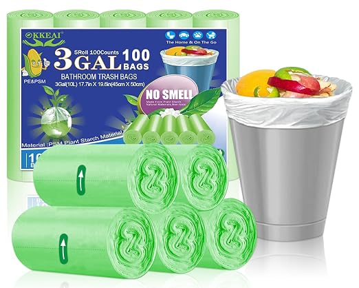 OKKEAI Small Trash Bags 3 Gallon, Green Bathroom Trash Bags, 100 Counts | Strong Garbage Bags, Ideal for Bedroom, Office and Indoor Waste Bins