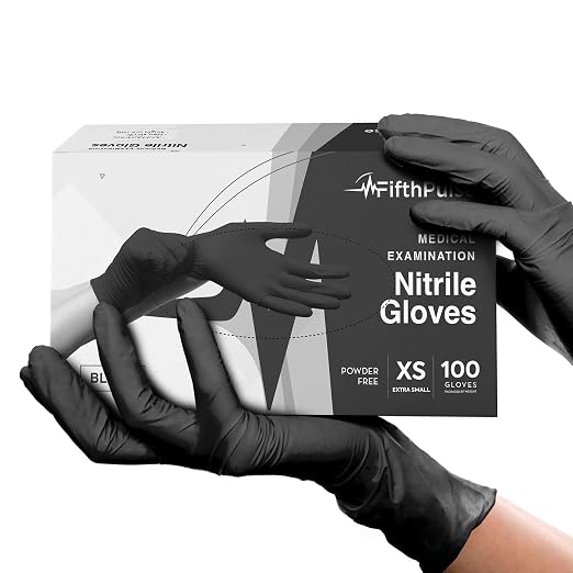 Black Nitrile Disposable Gloves X-Small, 100 Count - Powder-Free Latex-Free Rubber Gloves for Cooking, BBQ, Food Handling, Tattoo, Cleaning, and Household Use - Textured Fingertips for Better Grip