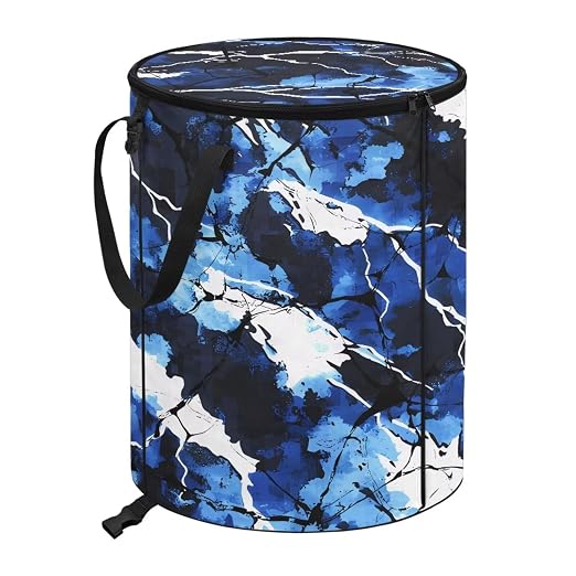 BIGCARJOB Blue Camo Large Trash Can with Lids, Camping Trash Can Collapsible Garbage Cans Water Resistant Garbage Bin Storage for Outside, 22.83x17.71 in
