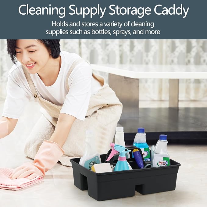 6-Pack 3 Compartment Plastic Cleaning Supplies Caddy with Handle | Cleaning Tool Organizer Storage Tote