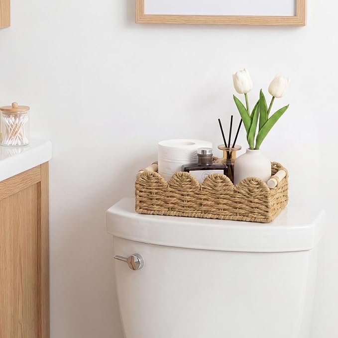 StorageWorks Toilet Paper Storage Baskets, Wicker Baskets for Organizing | Scalloped Wicker Basket for Living Room, Decorative Scalloped Baskets for Storage, Wicker Baskets for Organizing and Decor