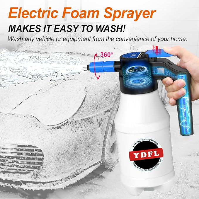 Electric Foam Sprayer,1.5L Pump Sprayer, Pressurized Sprayer with Charge for Home, Garden and Car Beauty and Cleaning Foam Sprayer-Blue