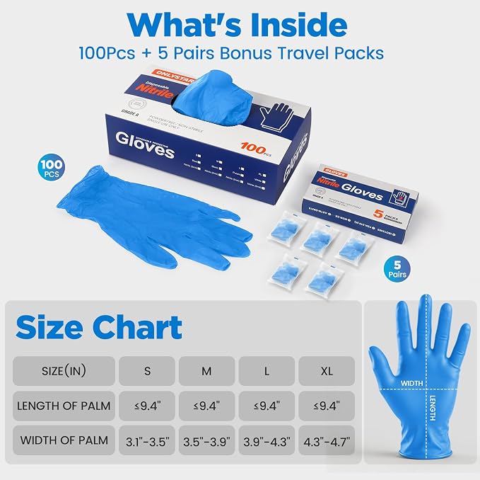 5 Mil Disposable Nitrile Gloves Large, 100Pcs + 5 Pairs | Cooking Gloves, Latex & Powder Free, Touchscreen, Textured Grip for Cleaning, BBQ, Grill, Tattoo, Auto Repair