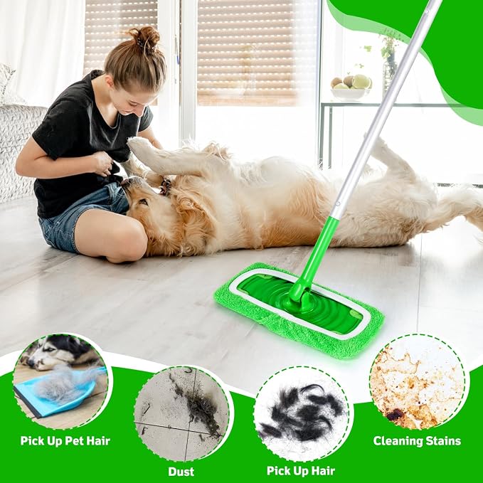 6 Pack Reusable Microfiber Mop Pads for Swiffer Sweeper Mop | Machine washable for wet & dry cleaning on hardwood, tile and sealed floors. Removes dust, dirt and pet hair.