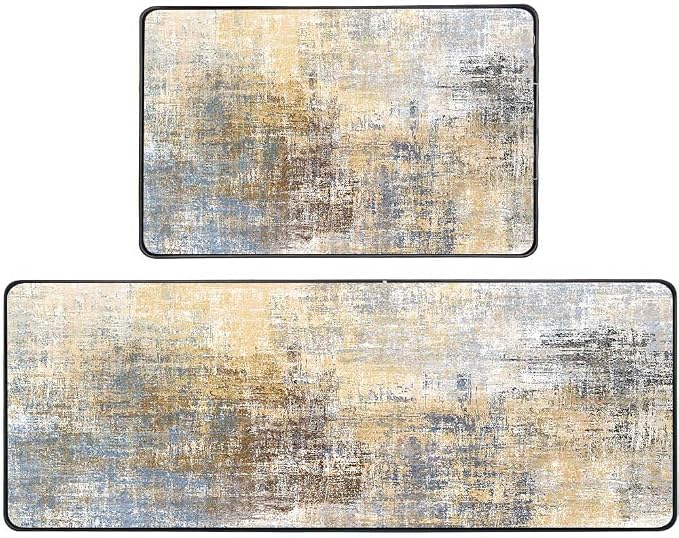 TOMWISH Grey Vintage Kitchen Rug Non Slip Kitchen Mats for Floor 2Pcs | Washable Absorbent Runner Rugs for Kitchen Front of Sink Dining Room Home Office Laundry 18"X48"+18"X30"