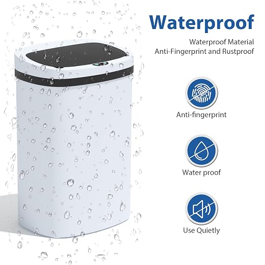 13 Gallon/50 L Kitchen Trash Can with Lid, Garbage Can with Touch-Free Lid, Cute Automatic Trash Can Bathroom Trash Bin, Motion Sensor Waterproof Trash Bin