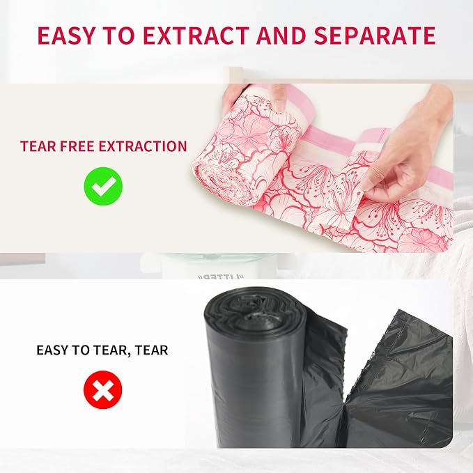 4 Gallon Trash Bags Drawstring, Colorful & Portable Small Trash Bags with Chinese Plum Blossom Printed, Tear-Resistant Garbage Bags 4 Gallon for Bathroom Office Trash Cans, 30 Count