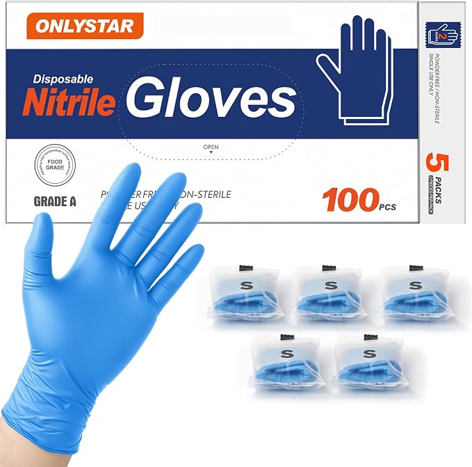 5 Mil Disposable Nitrile Gloves Small, 100Pcs + 5 Pairs | Food Service, Non latex, Powder Free, Textured Grip for Cleaning, Cooking Food Prep, Kitchen, Nail Tech, Pet Care