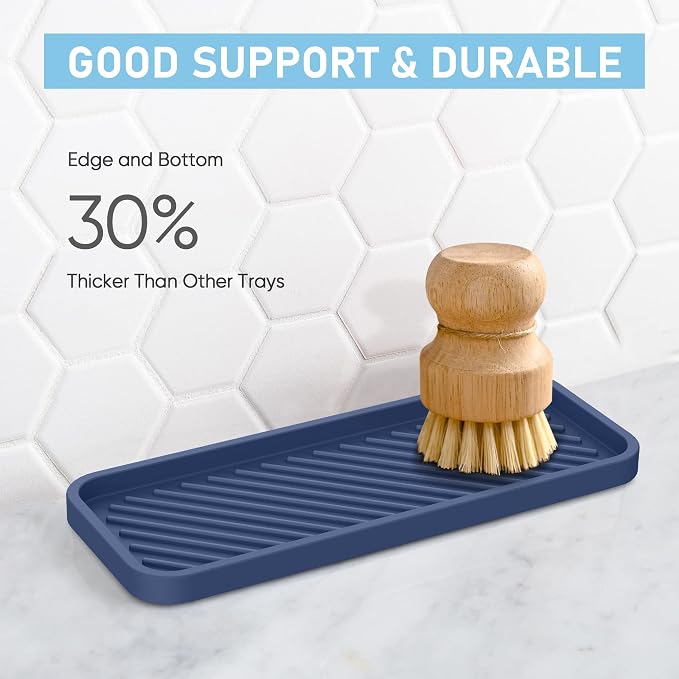 Silicone Sponge Holder, Kitchen Sink Organizer Tray（Sapphire Blue） | Sponge Caddy for Bathroom Counter, Dish Soap Holder, Scouring Pad Holder
