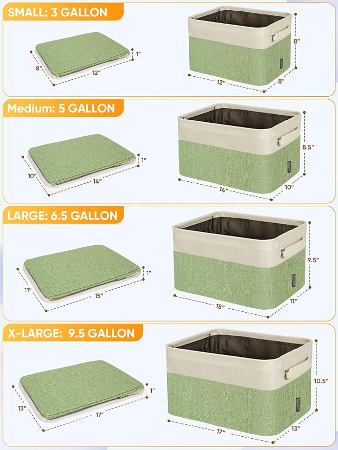BALEINE 1 Pack Fabric Closet Storage Bins for Shelves, Linen Closet Organizers and Storage, Decorative Baskets for Organizing, Shelf, Clothes, Home, Office (Green, 12"x8"x8")